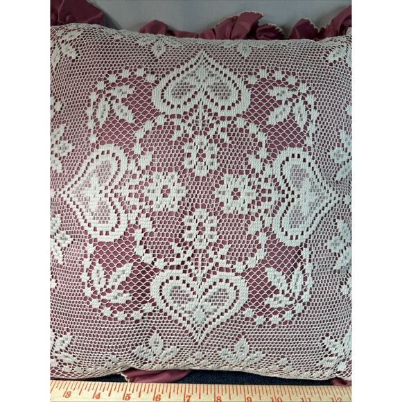 VTG Lace And Ruffle Sateen Back Doily Throw Pillow Cottage Core Boho Granny - Picture 3 of 6
